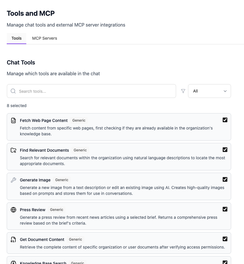 Tools and MCP Admin Console