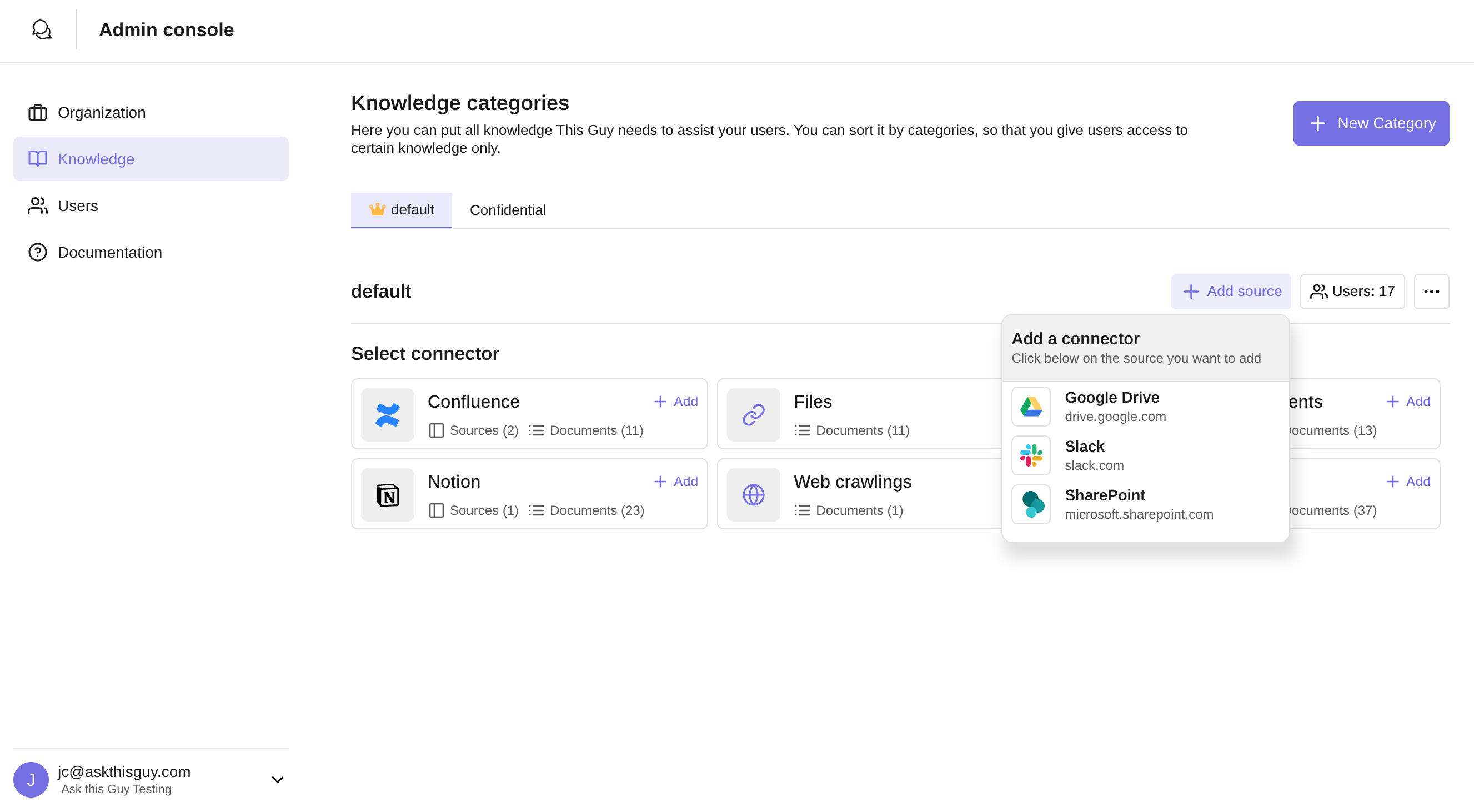 Ask This Guy Admin Console - Knowledge Management Interface