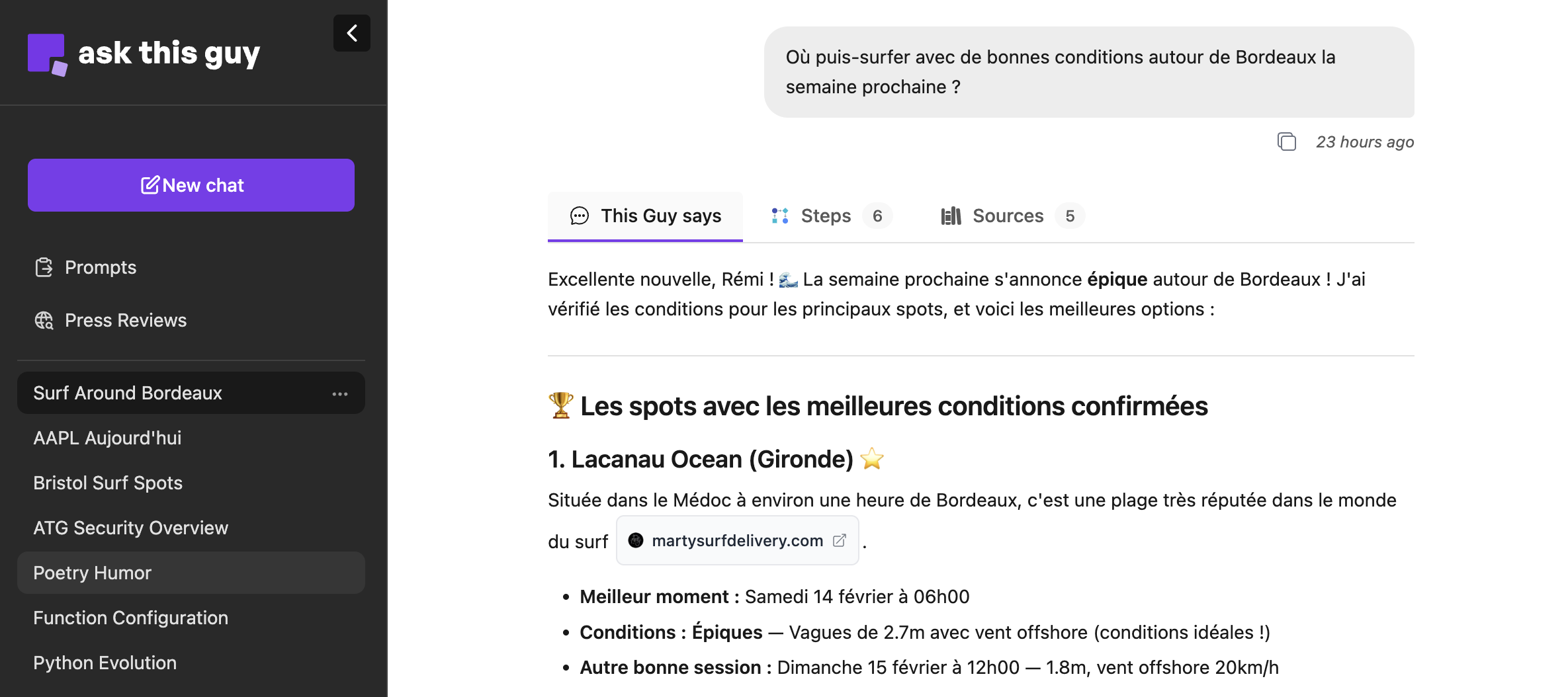 L'UI de Chat d'Ask This Guy
