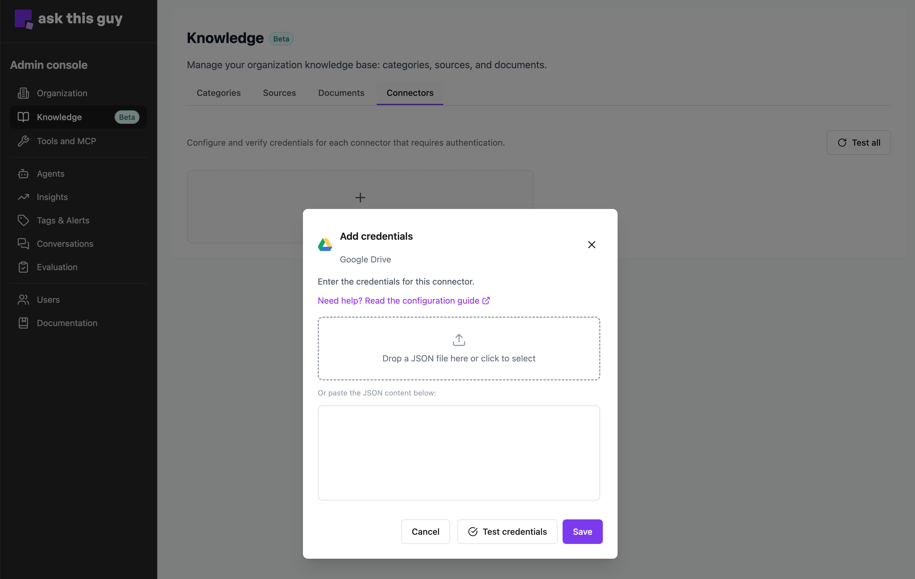 Credentials file upload
