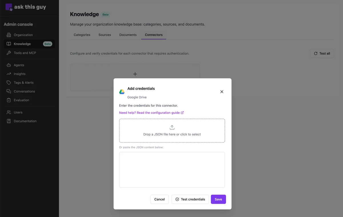 Credentials file upload
