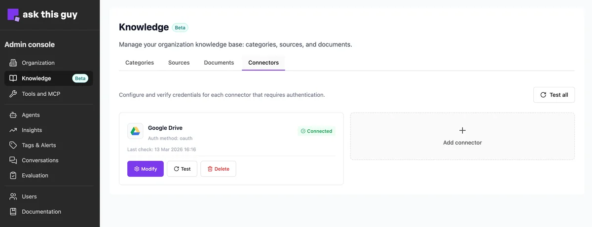 Connectors status view in Admin Console