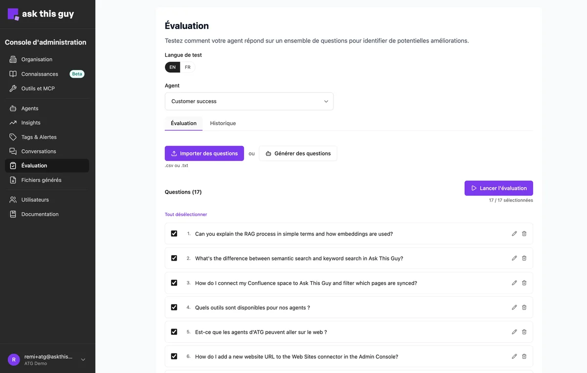 Interface d'évaluation des agents