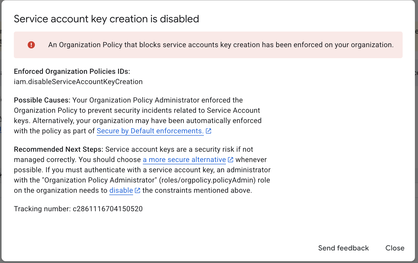 Google Cloud Console Error message'
