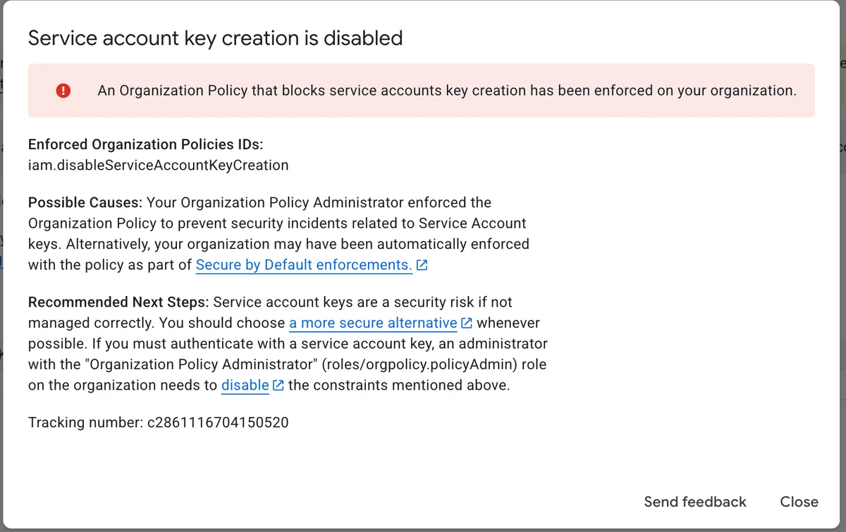 Google Cloud Console Error message'