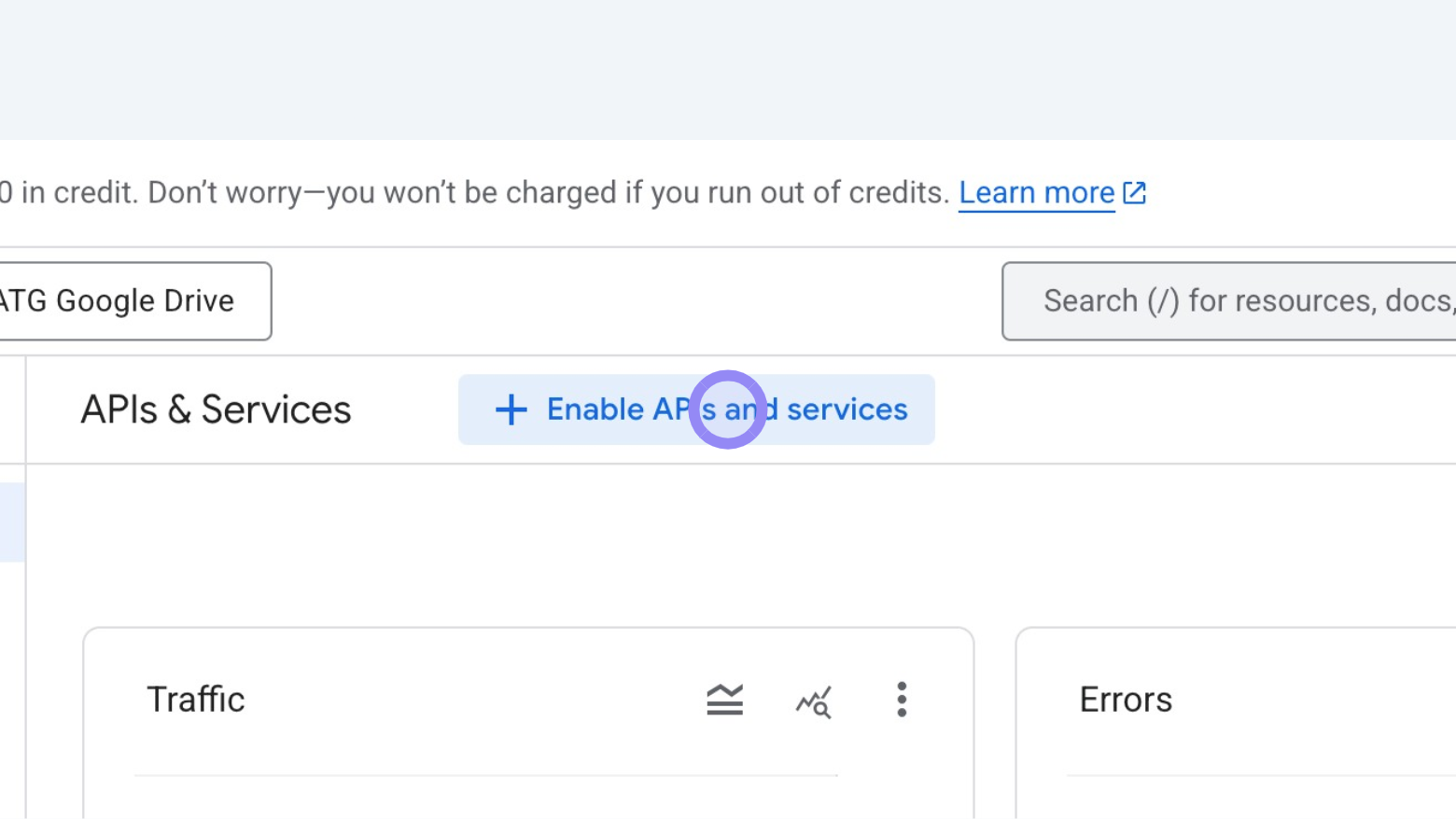 Google Cloud Console 'Enable APIs and services' Button
