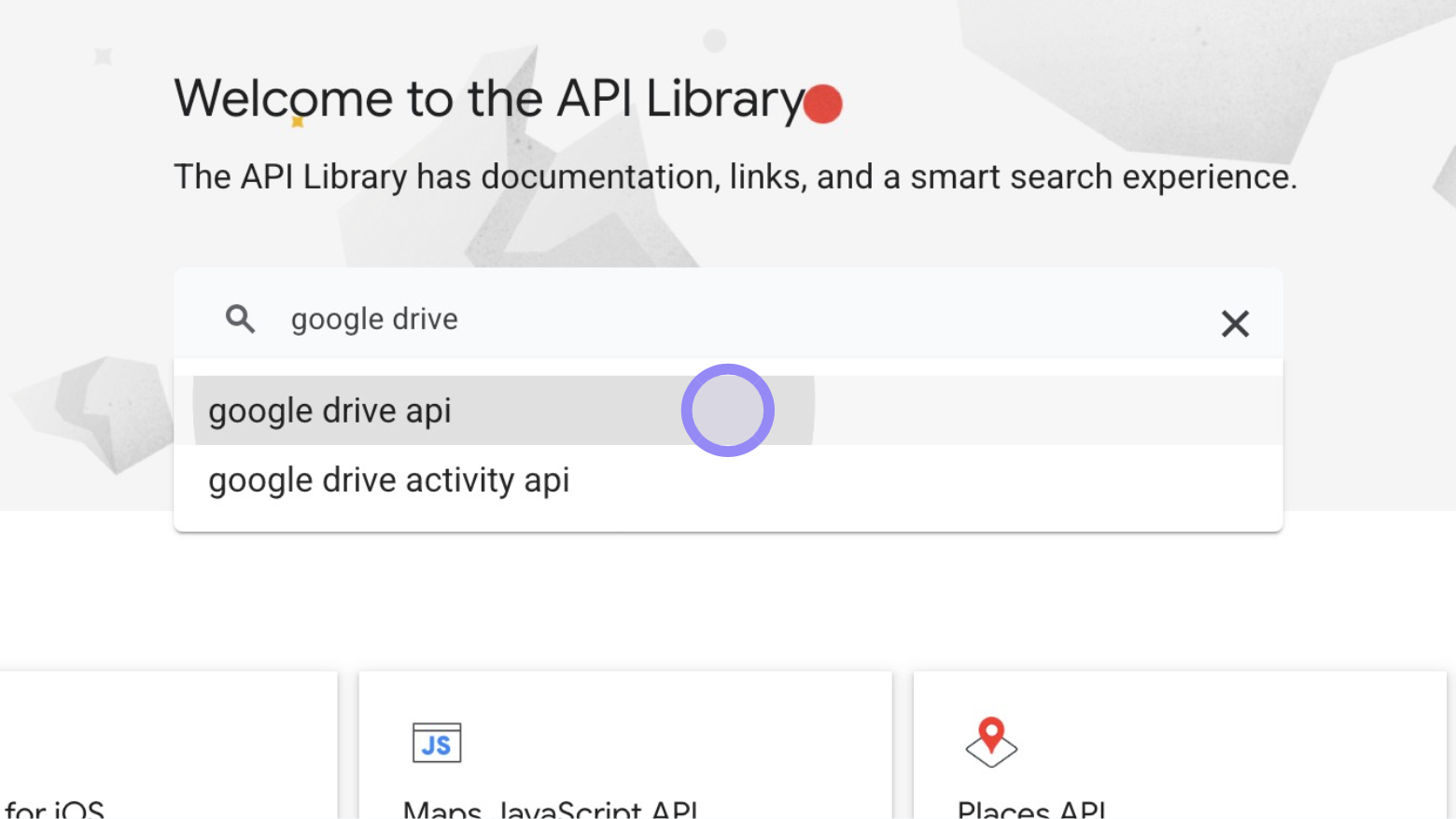 Google Cloud Console 'Google Drive API' Search Result