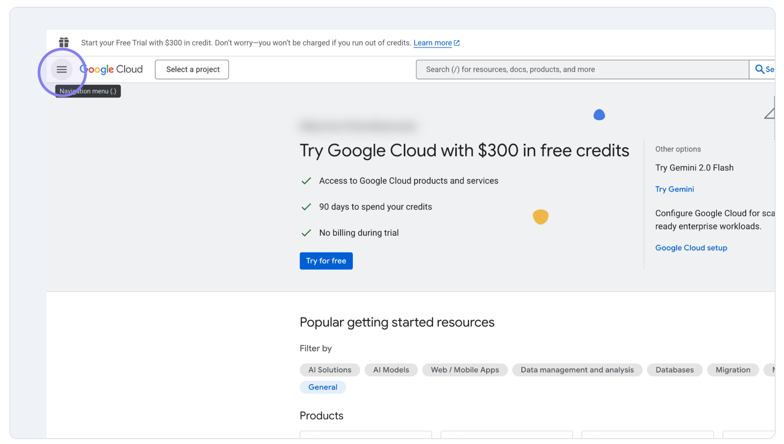 Google Cloud Console navigation menu