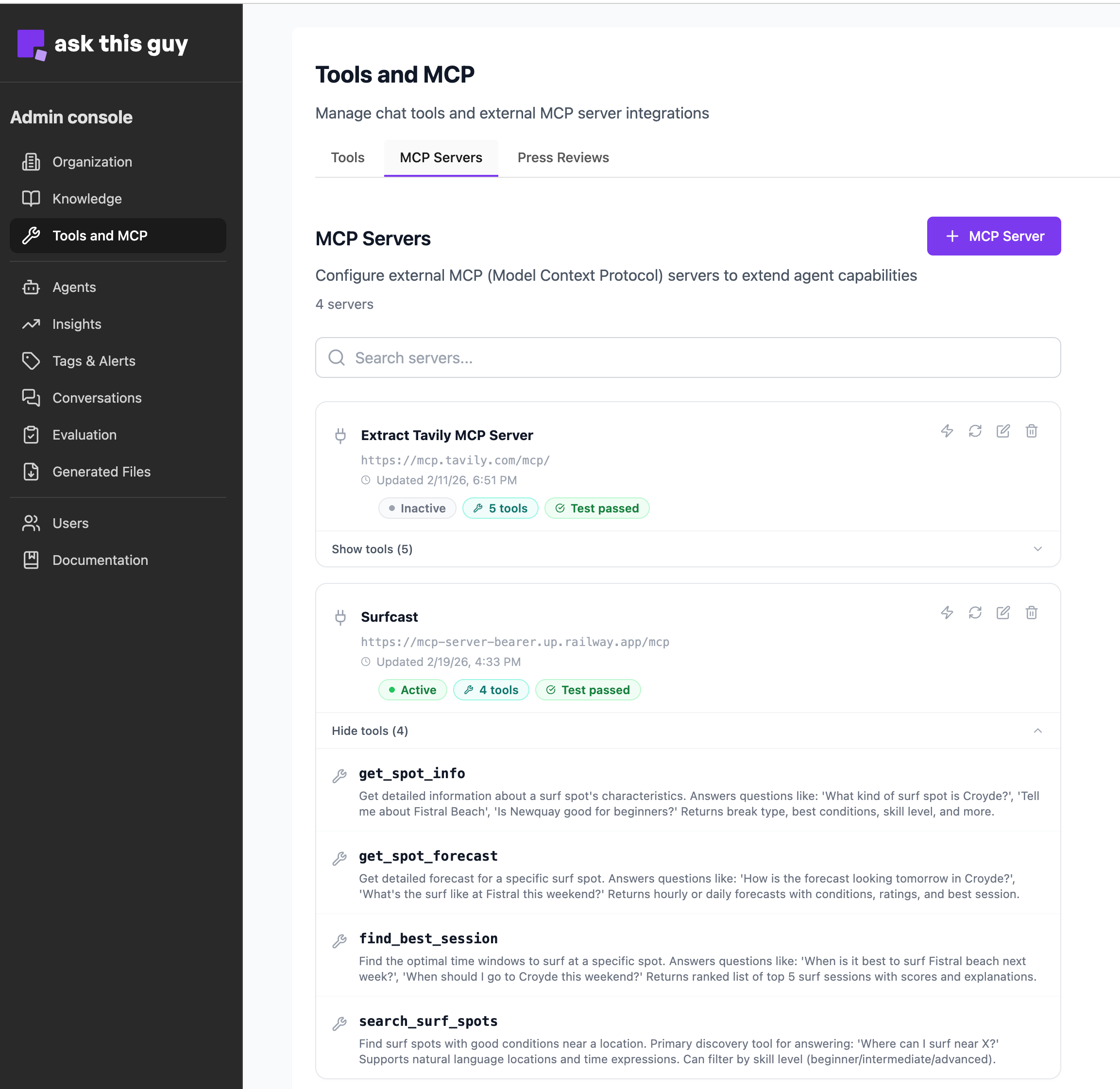 MCP Servers list under Tools and MCP