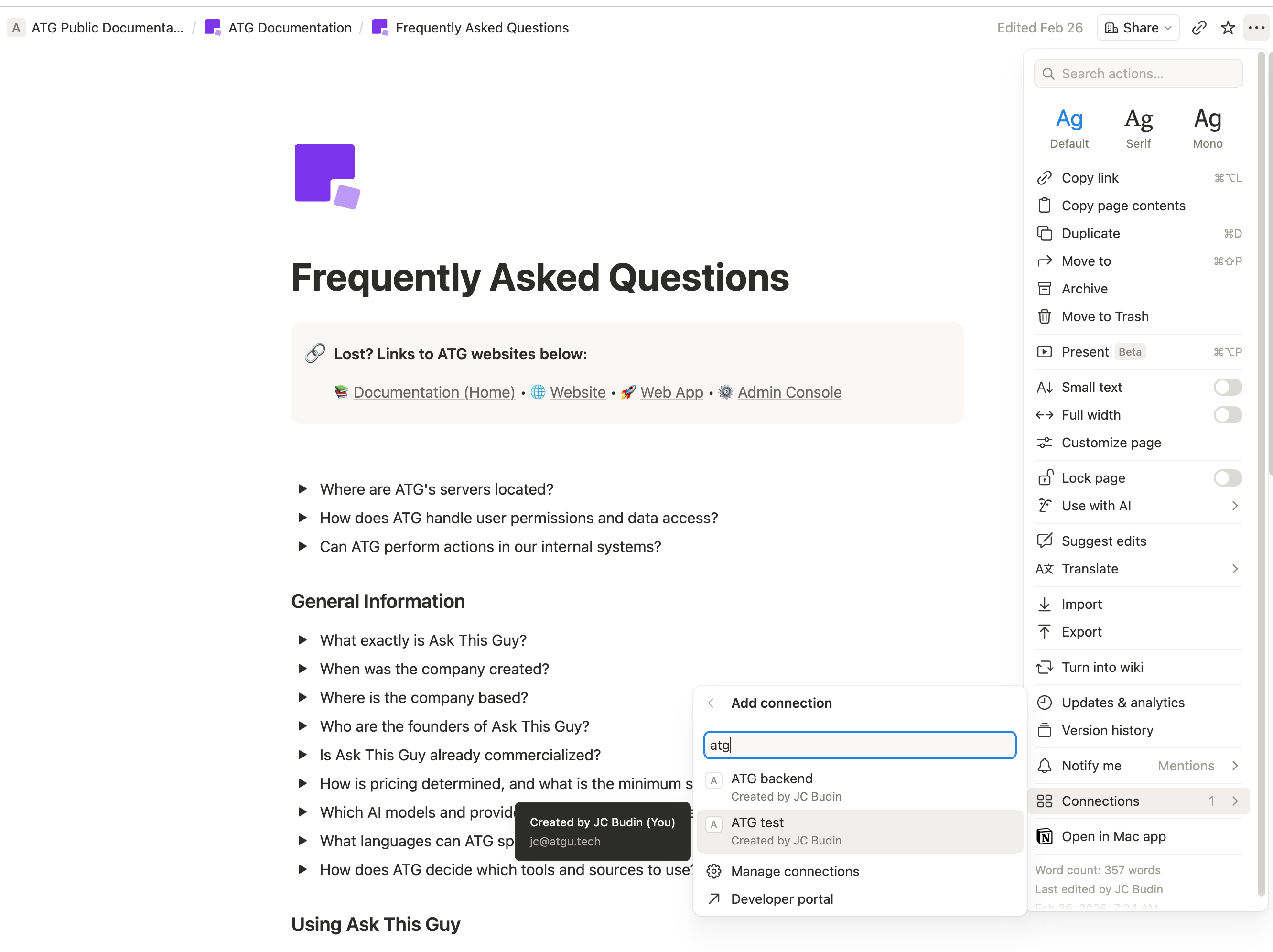 Notion, Add connection search