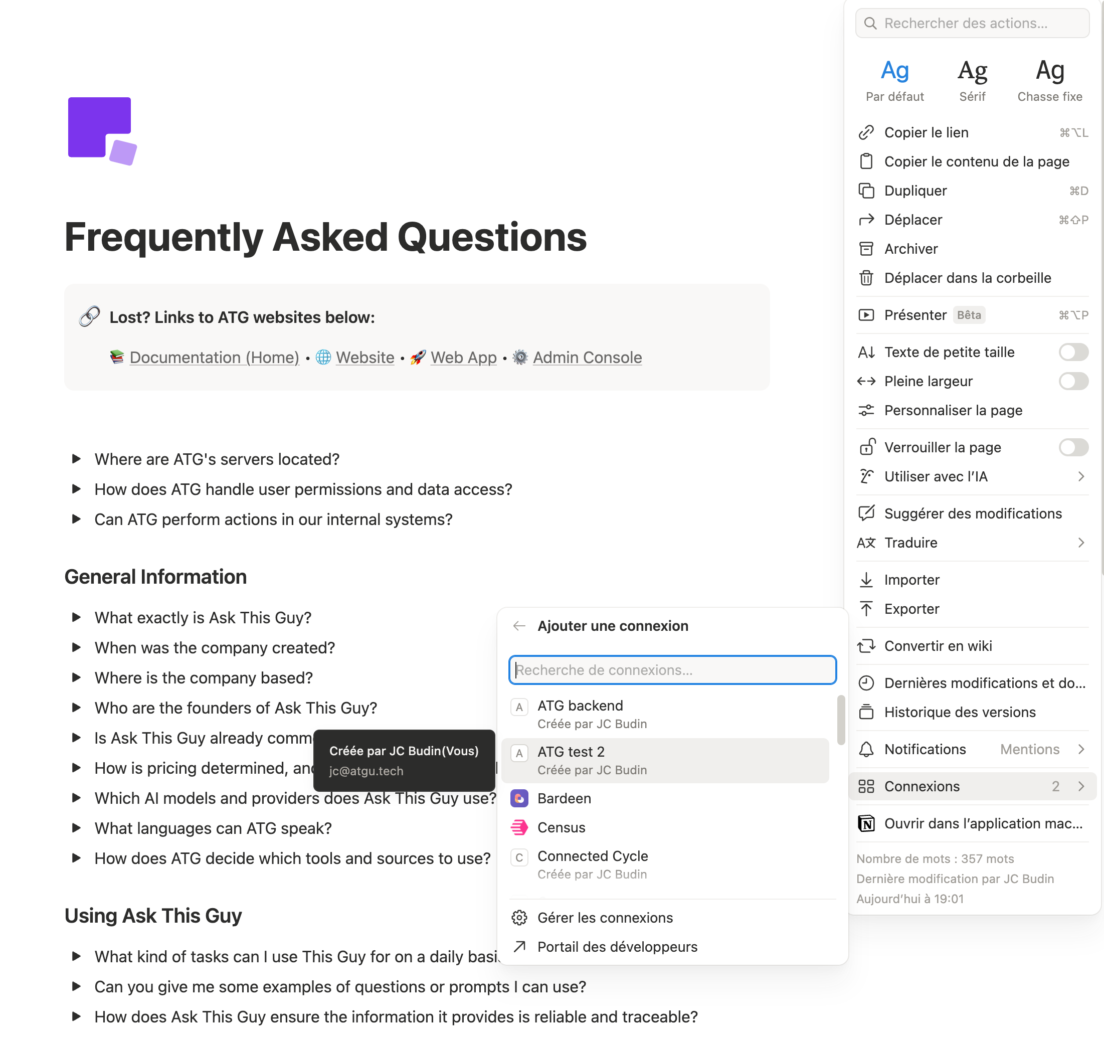 Notion, recherche Ajouter une connexion