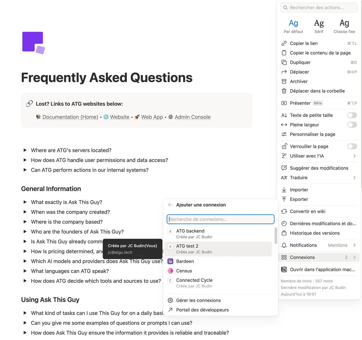 Notion, recherche Ajouter une connexion