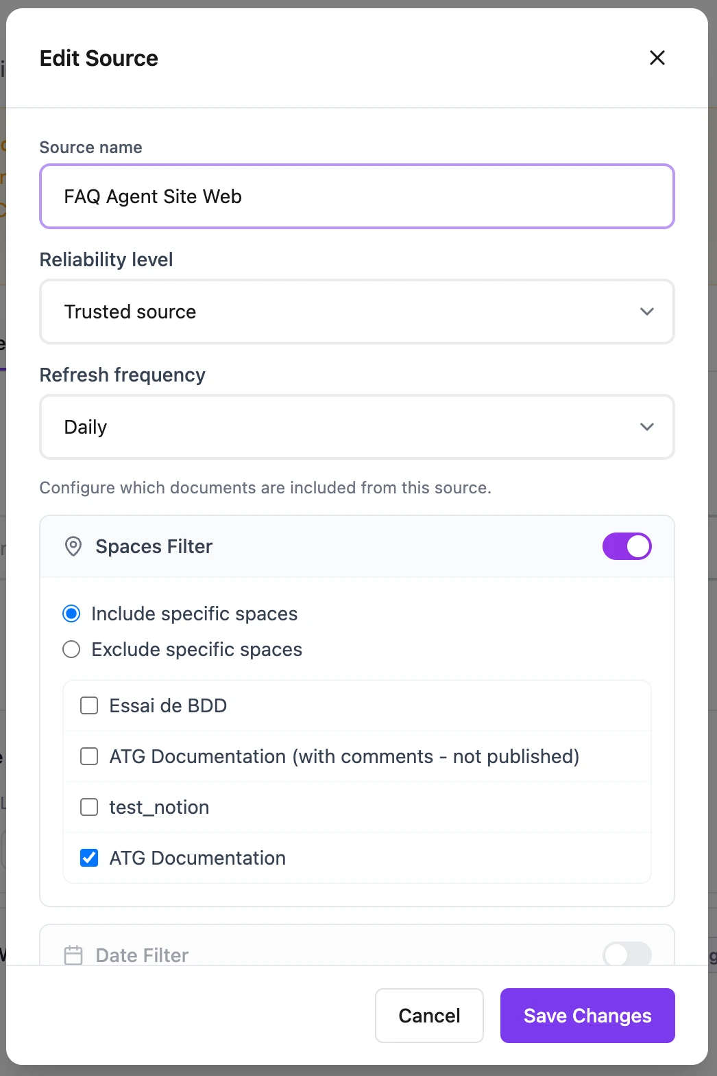 The Refresh frequency field in the Edit Source panel of the ATG Admin Console