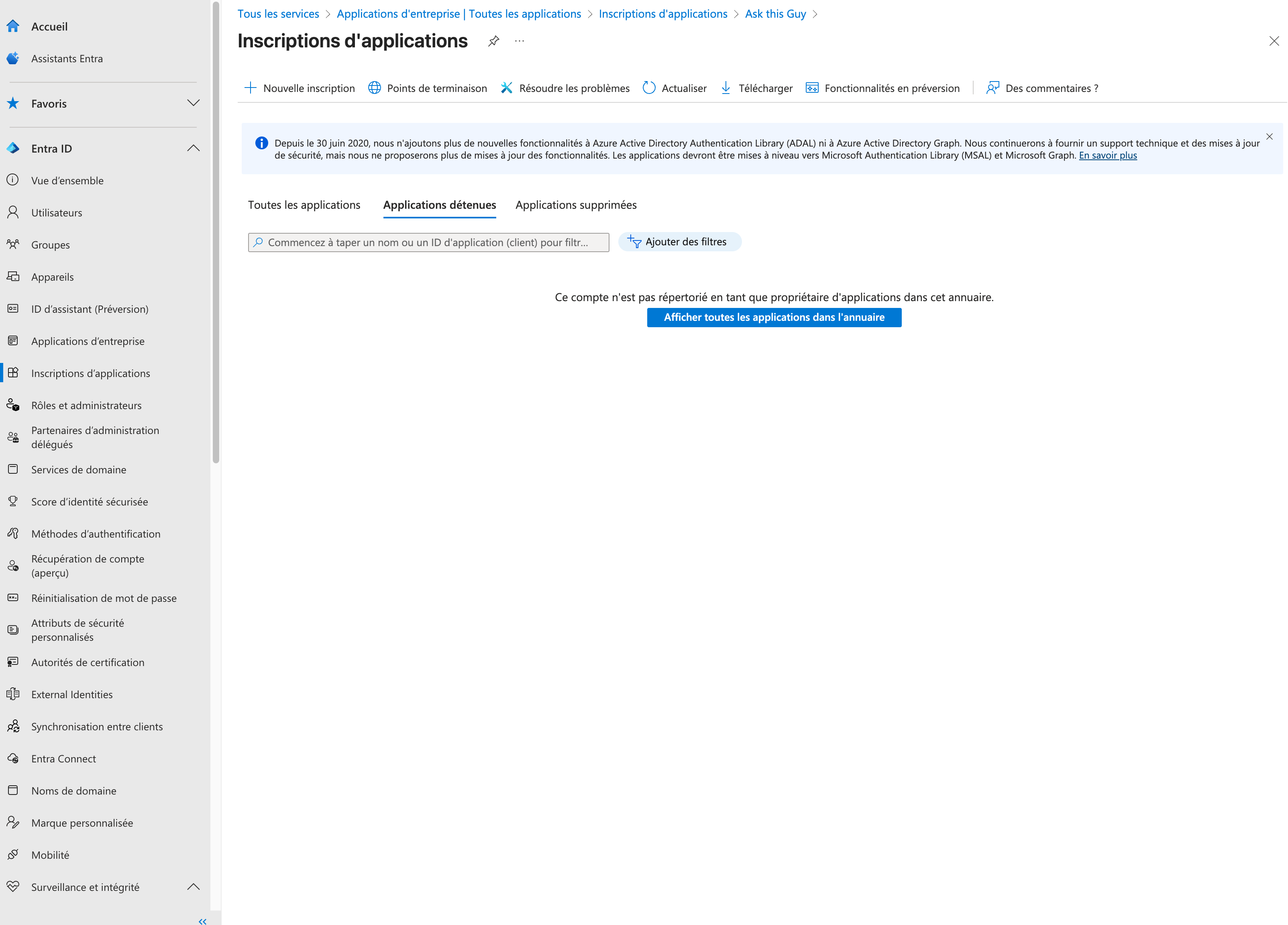 Centre d'administration Microsoft Entra
