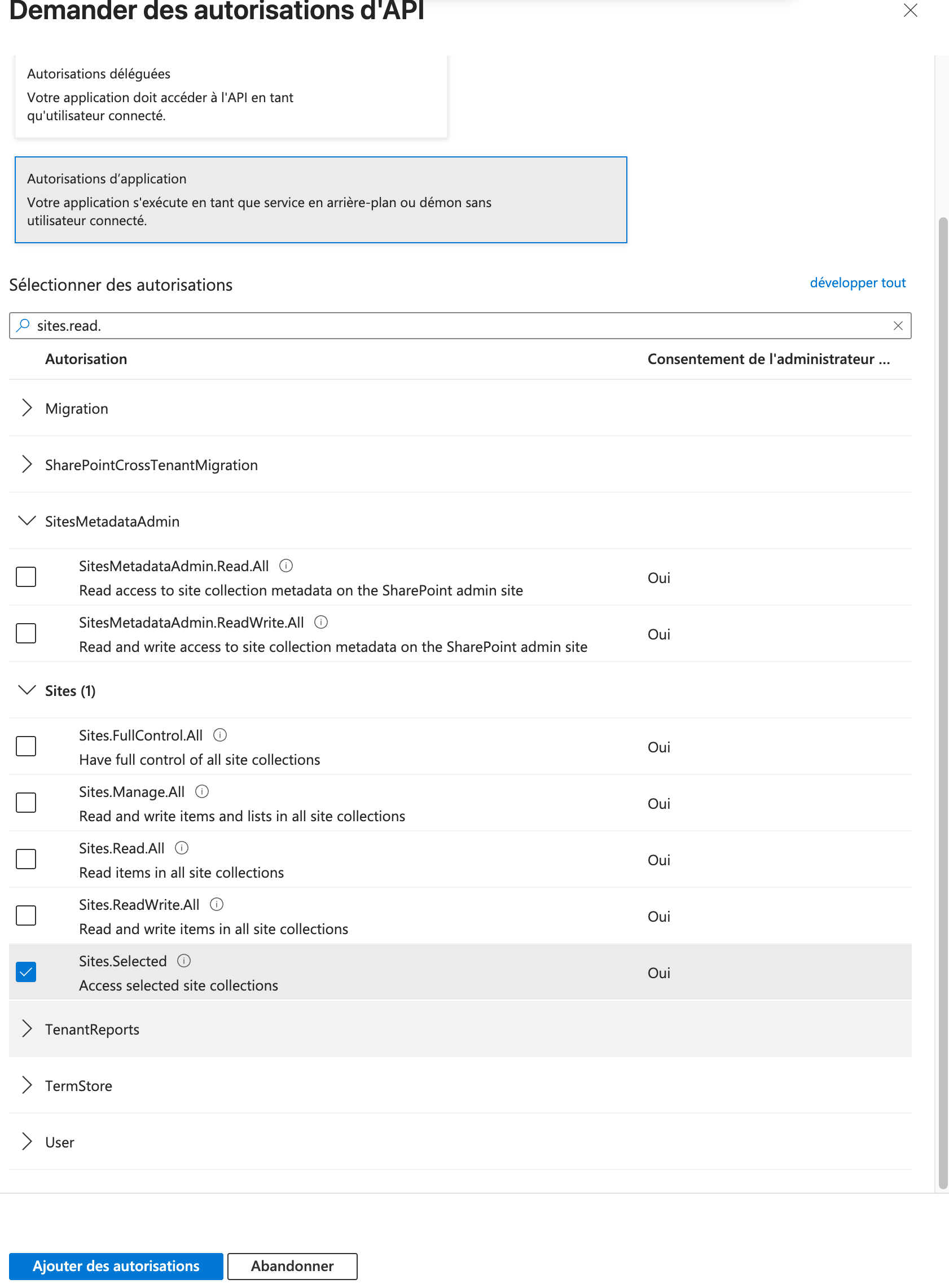 Ajouter des autorisations
