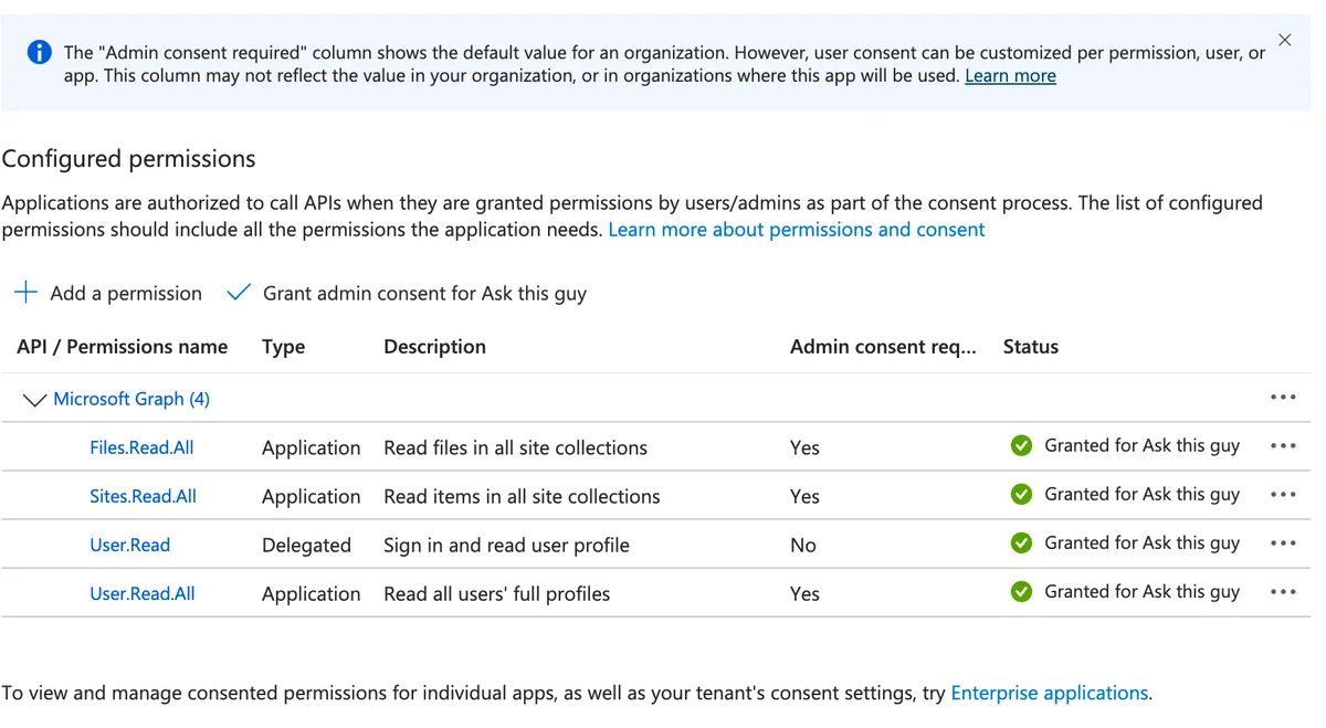 Grant admin consent