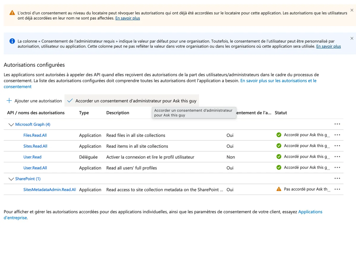 Accorder le consentement administrateur