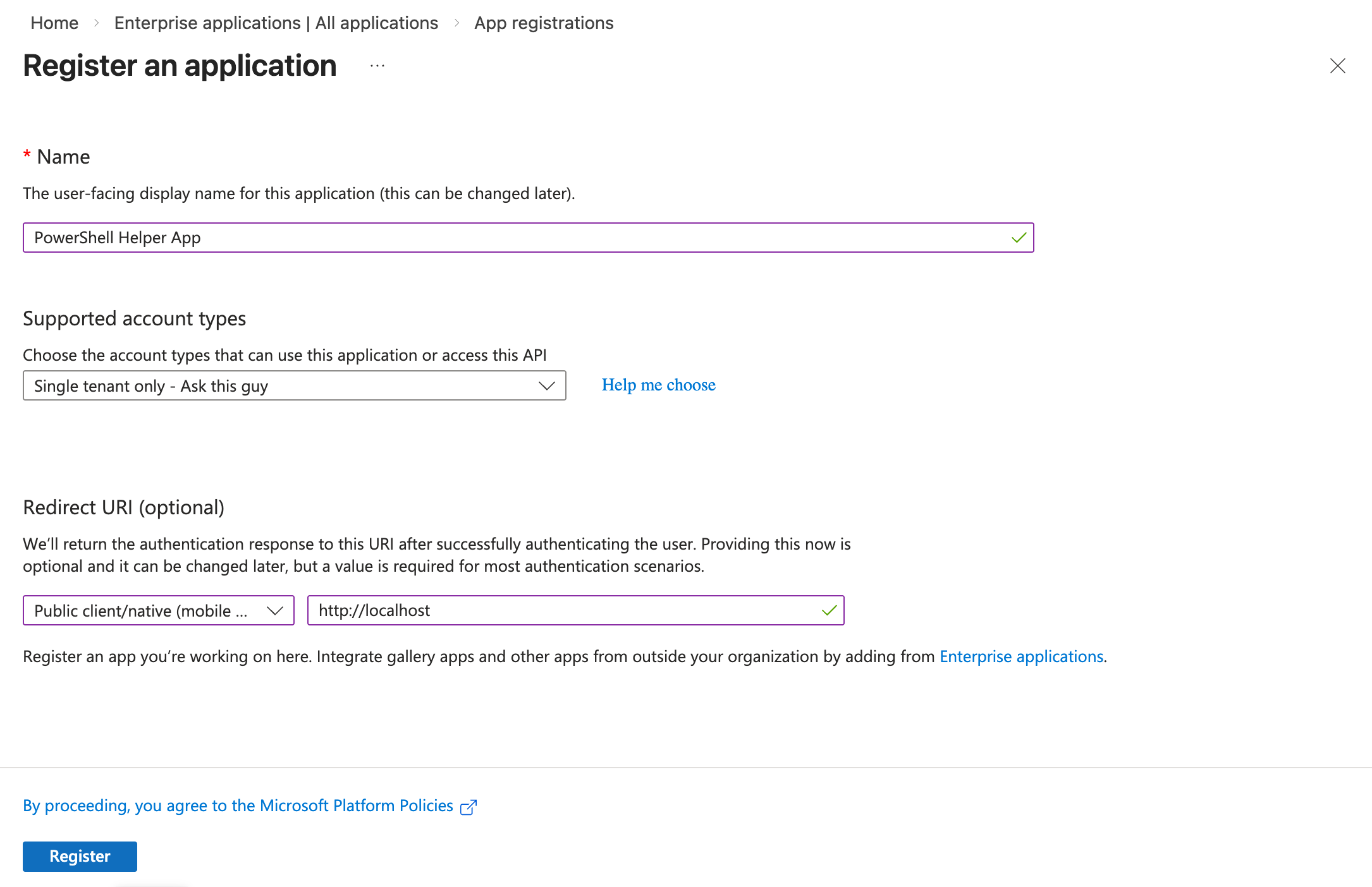 New app registration