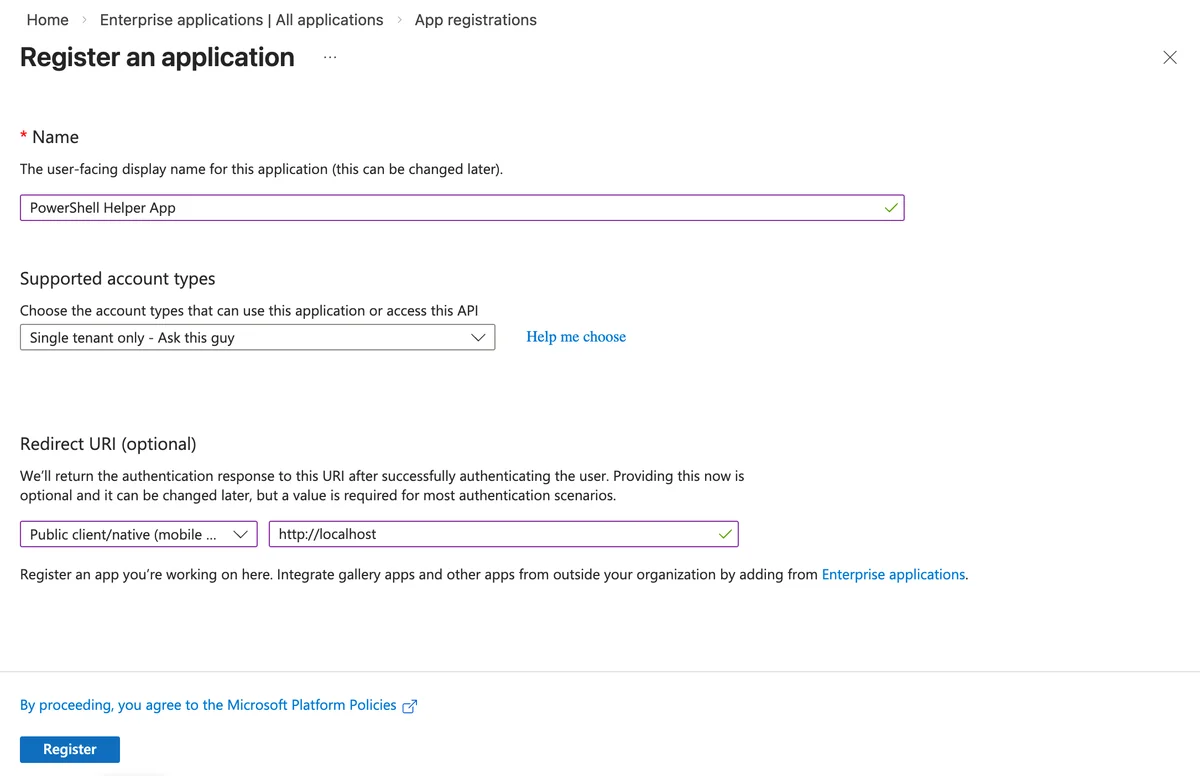 Nouvelle inscription d'application