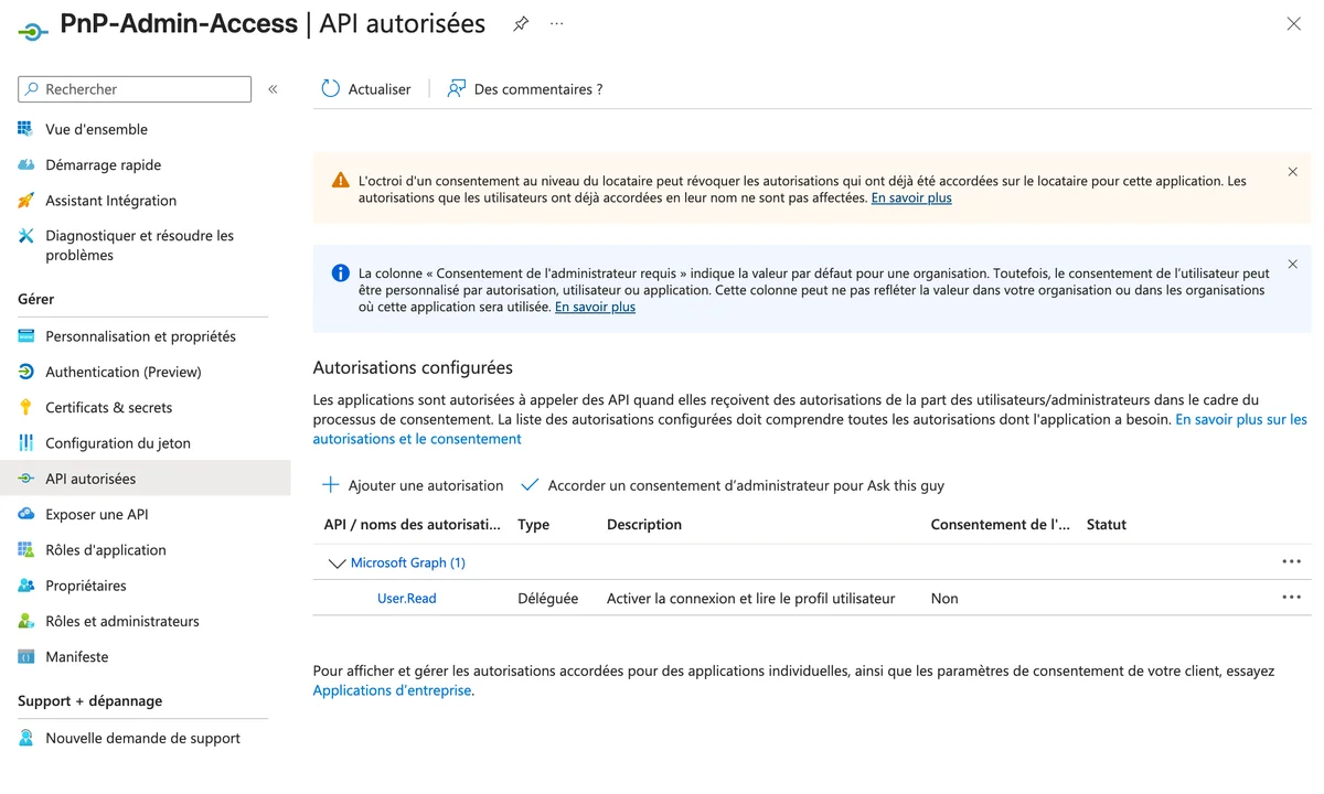 Autorisations d'API