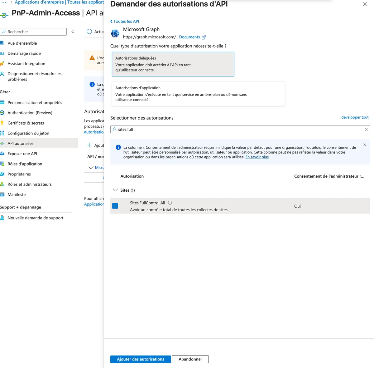 Ajouter des autorisations