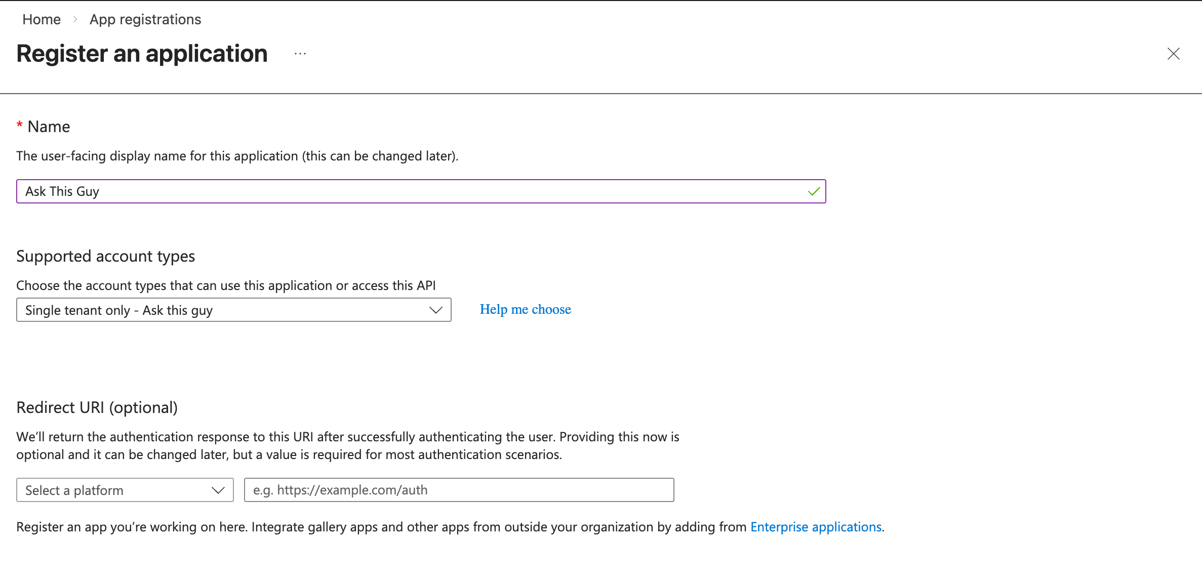 App registration creation