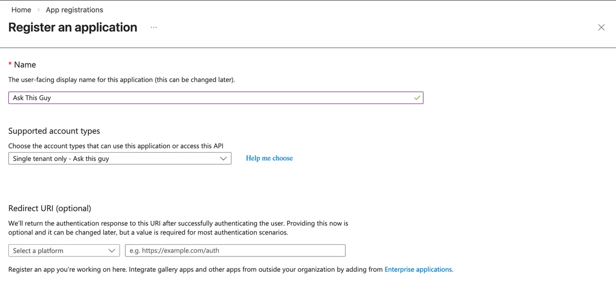 App registration creation