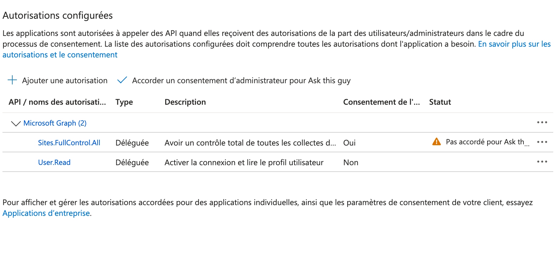 Autorisations d'application