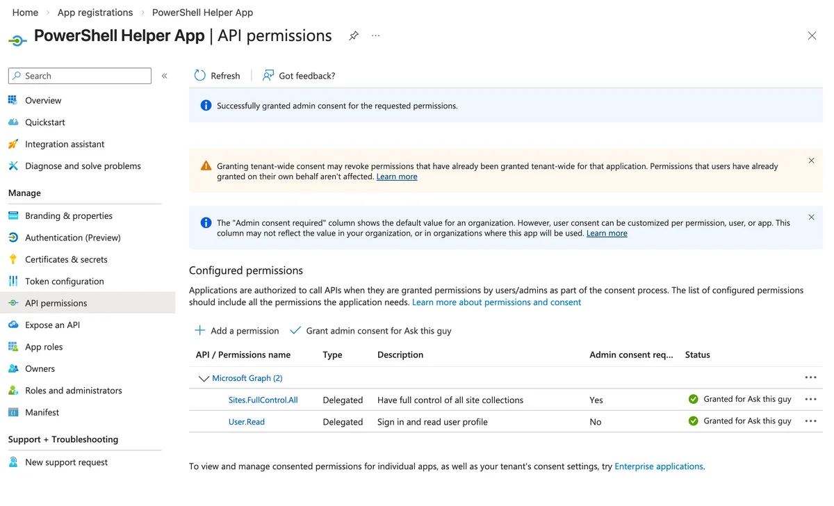 Grant admin consent
