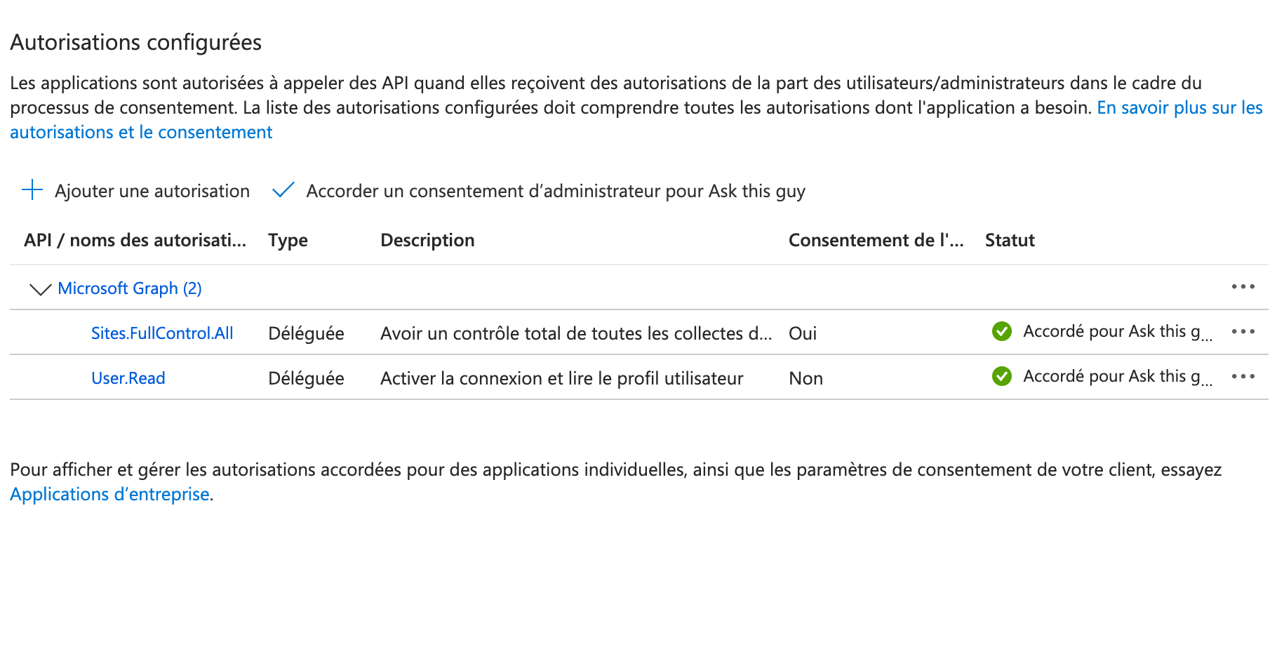 Accorder le consentement administrateur