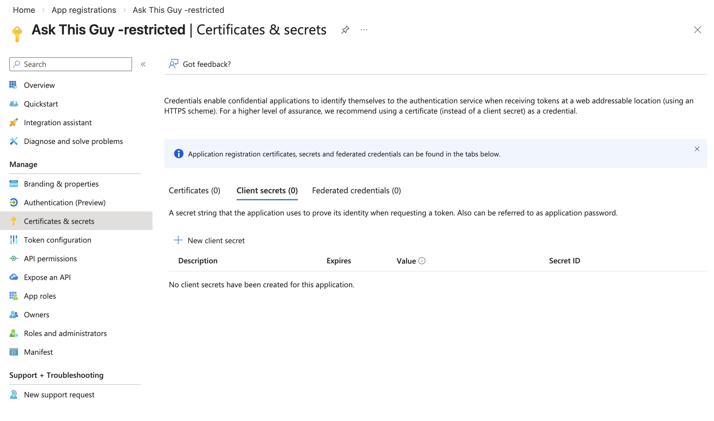 Certificates & secrets