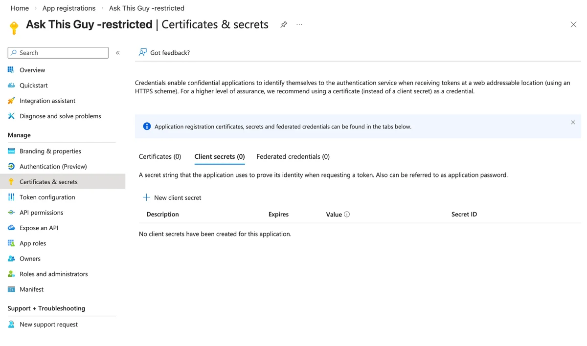 Certificates & secrets
