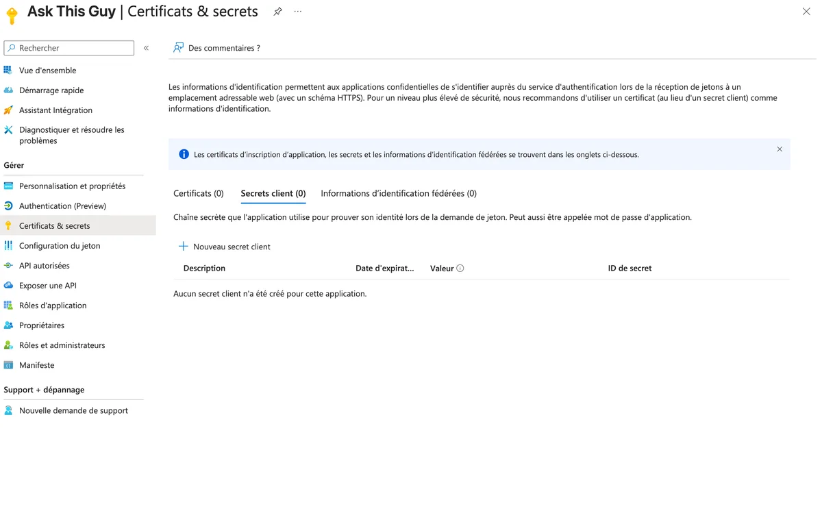 Certificats et secrets
