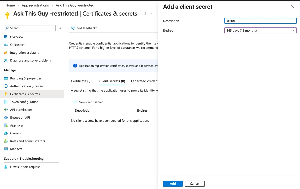 New client secret