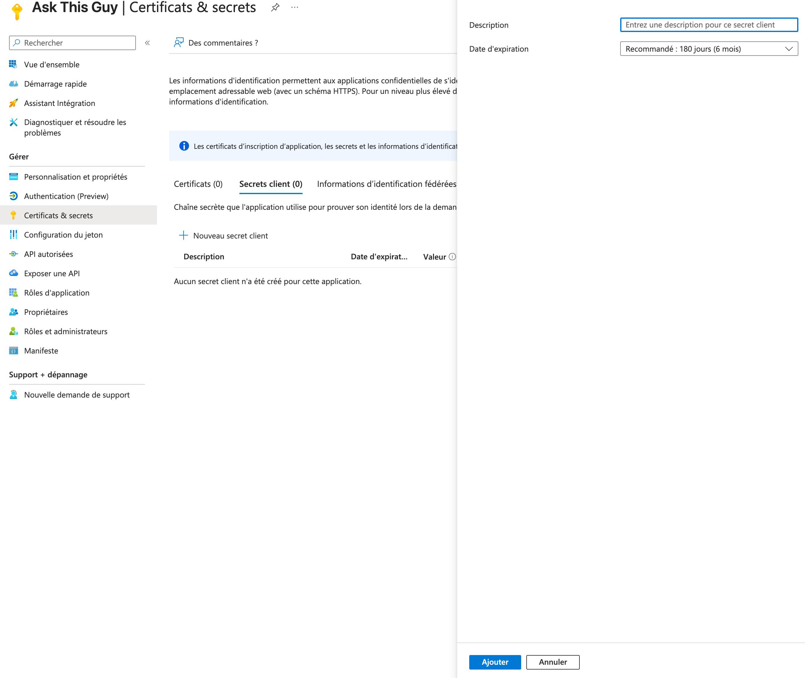 Nouveau secret client