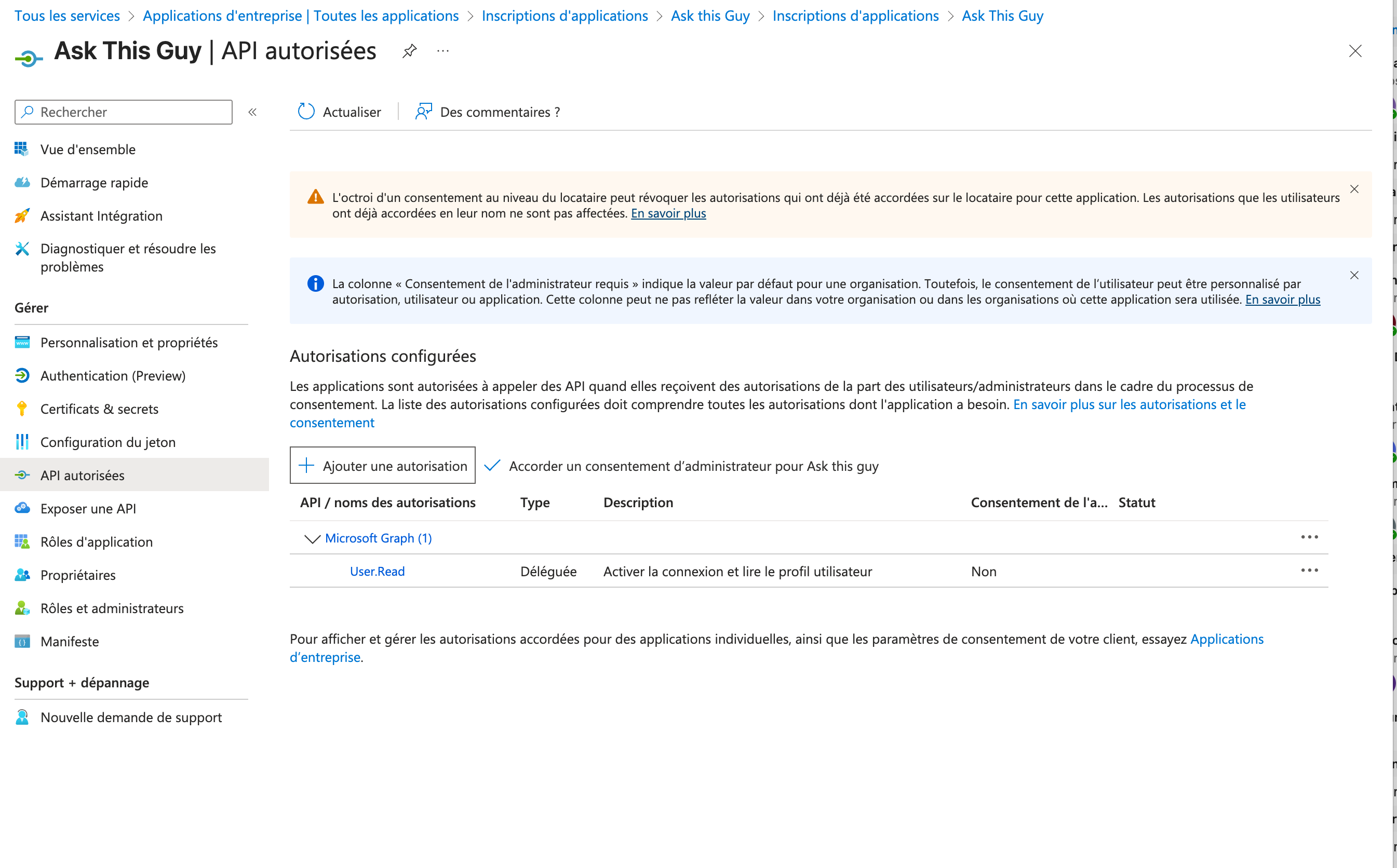 Ajouter une autorisation