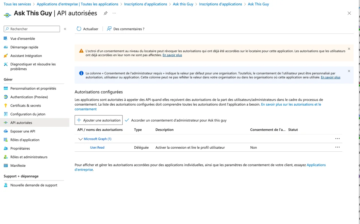 Ajouter une autorisation