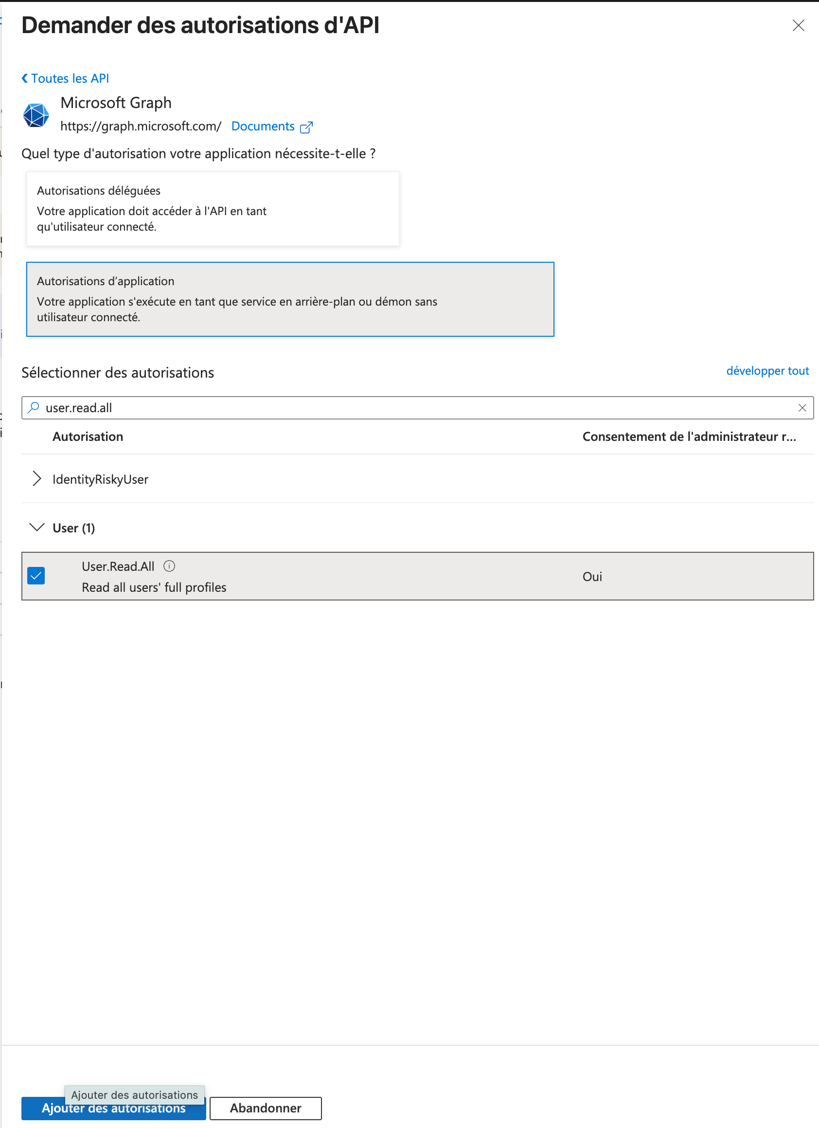 Ajouter des autorisations