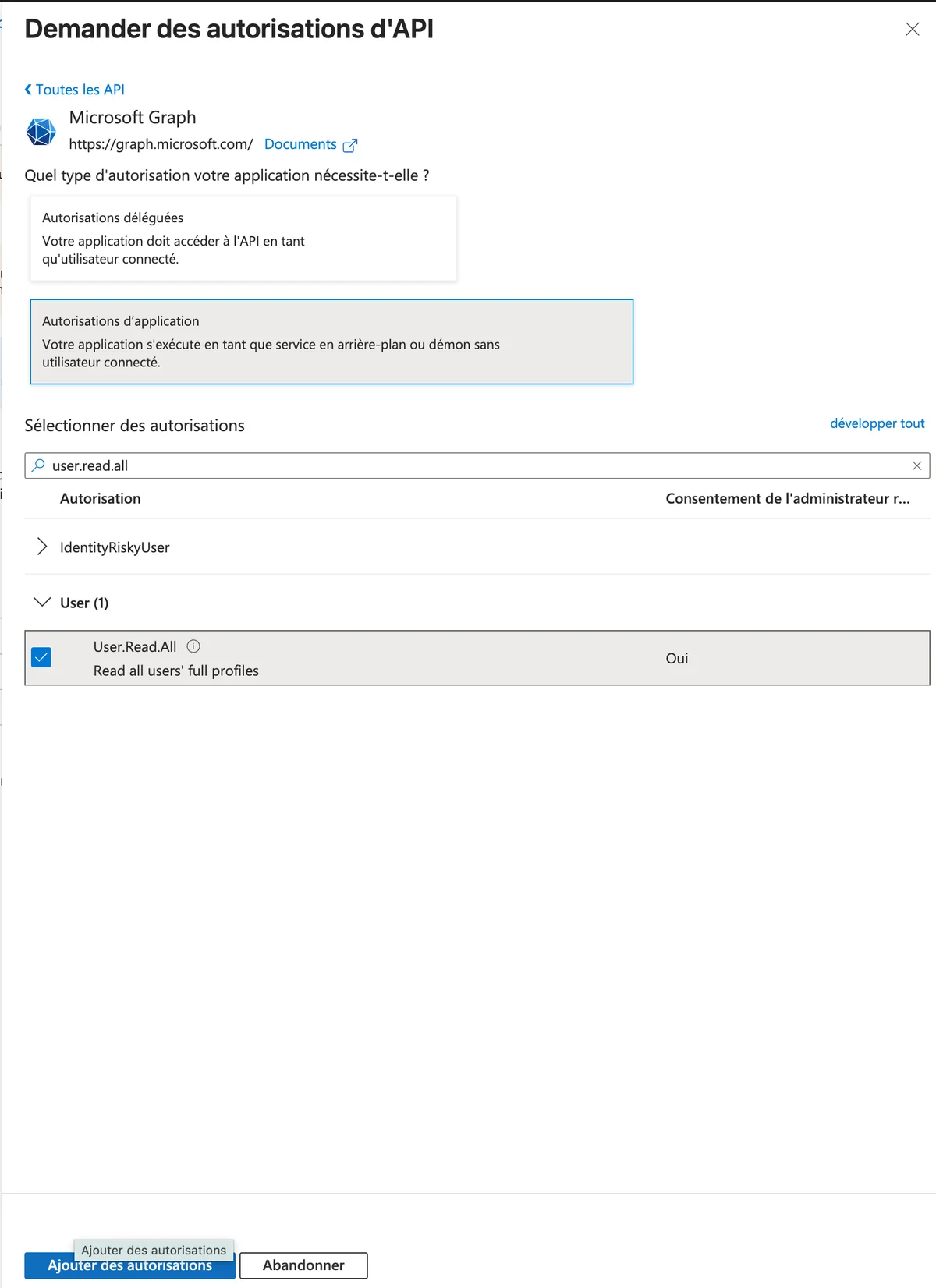Ajouter des autorisations