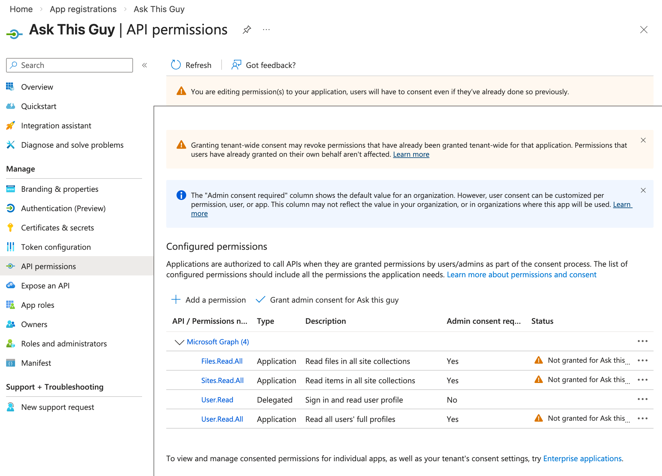 Application permissions