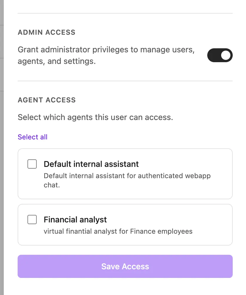 Assign Webapp agents to a user from the Users area