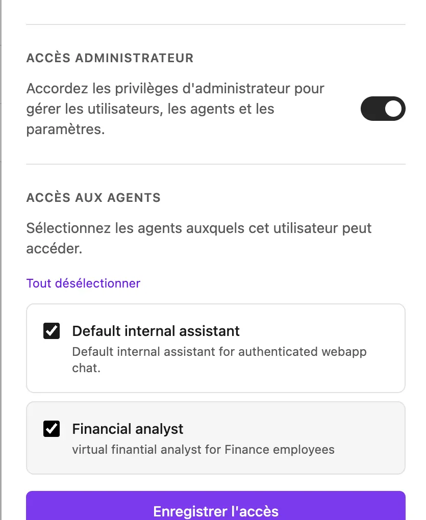 Affectation des agents Webapp à un utilisateur depuis l'espace Utilisateurs