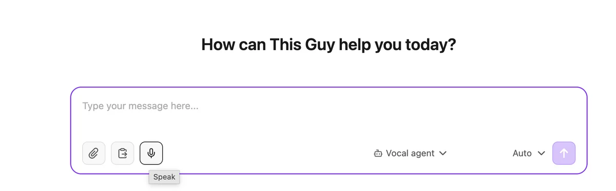 Speak button below the message field for a voice-enabled agent