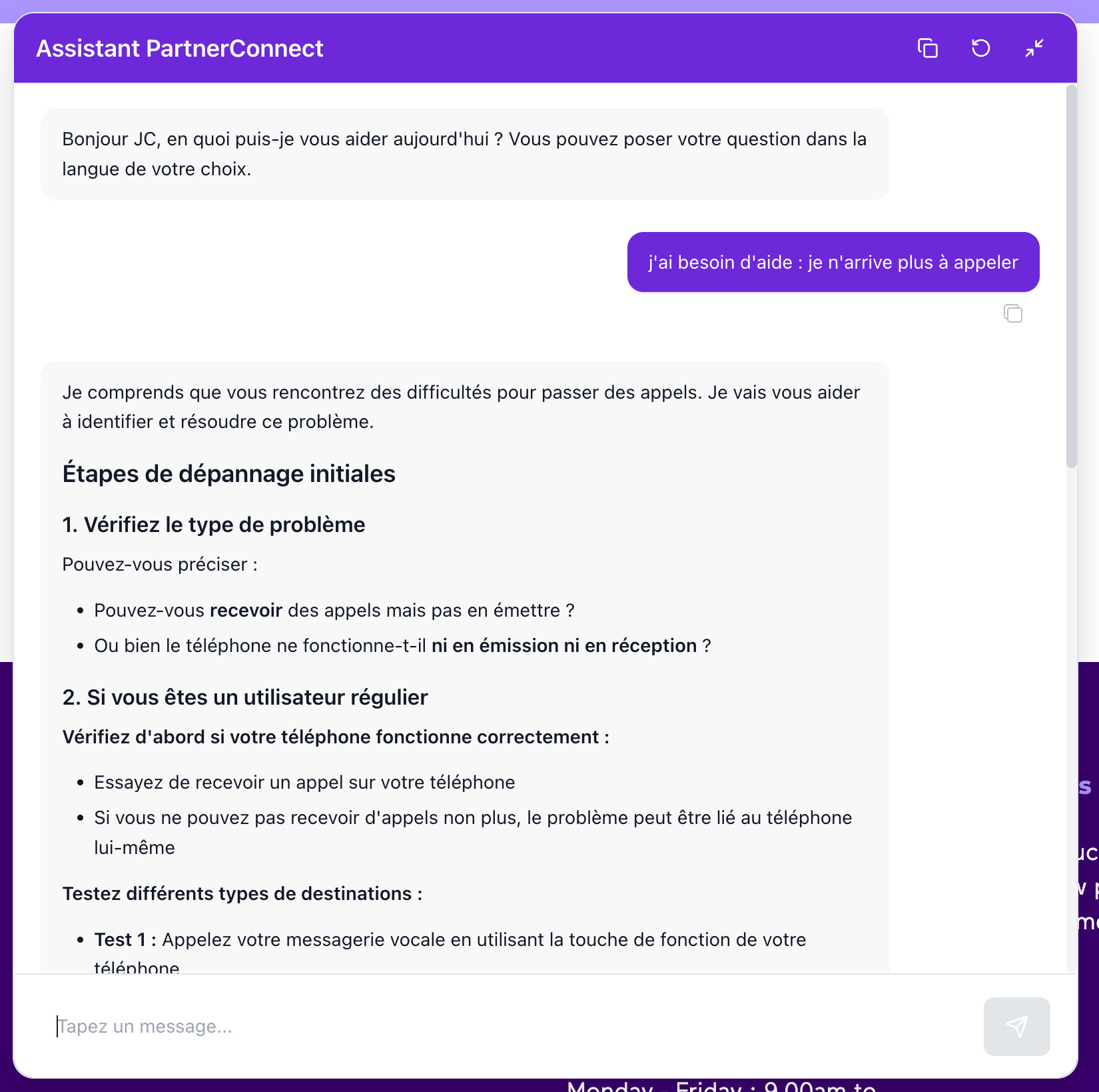 Exemple d'assistant support produit qui aide un utilisateur à utiliser une fonctionnalité complexe